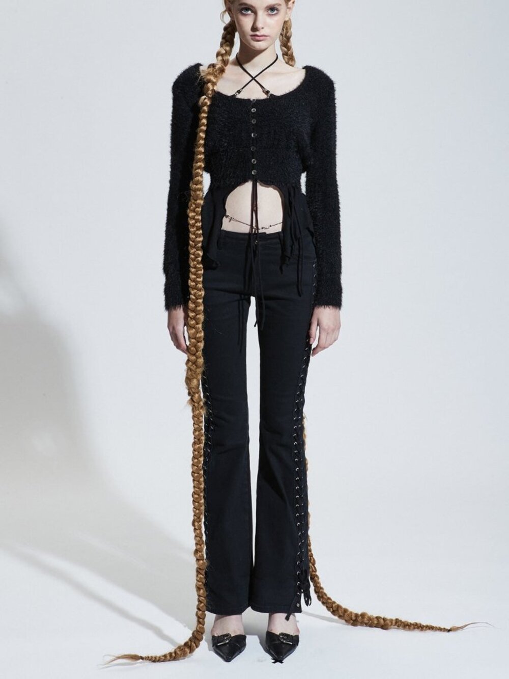 Y2K Black Lace-Up Side Flare Jeans